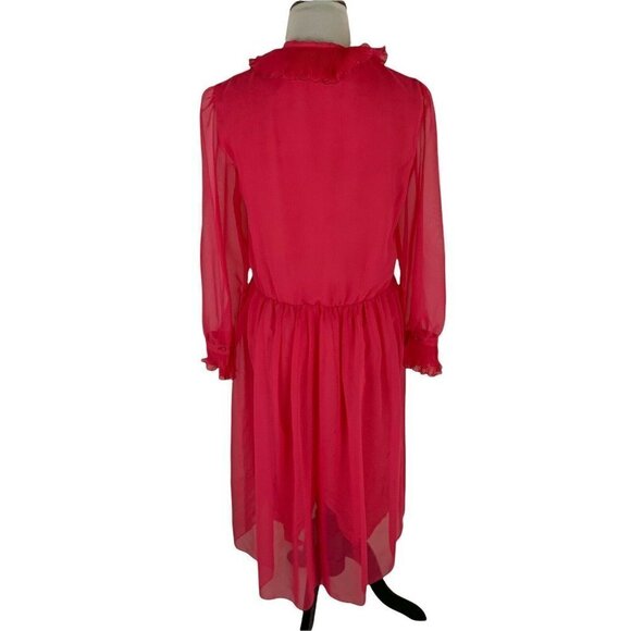 Jeri New York Vintage 1980's Evening Dress Size 8 Chiffon Hot Pink Ruffle Collar - Picture 5 of 7